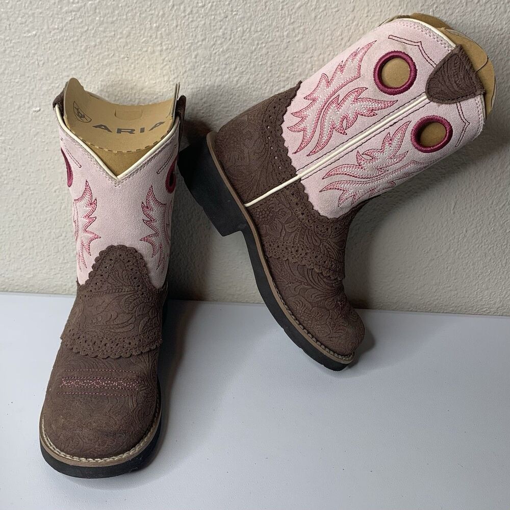 Ariat Kids Brown and Pink Western Pull-On Boots